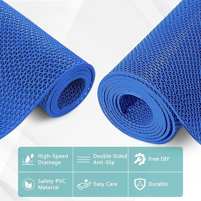 WochiTV Non Slip Drainage Mats PVC Pool Floor Mat 0.23'' Thick Outdoor Indoor Parking Space Mat for Bathroom Garage Basement Backyard Commercial Kitchen 3x16.6Ft Blue