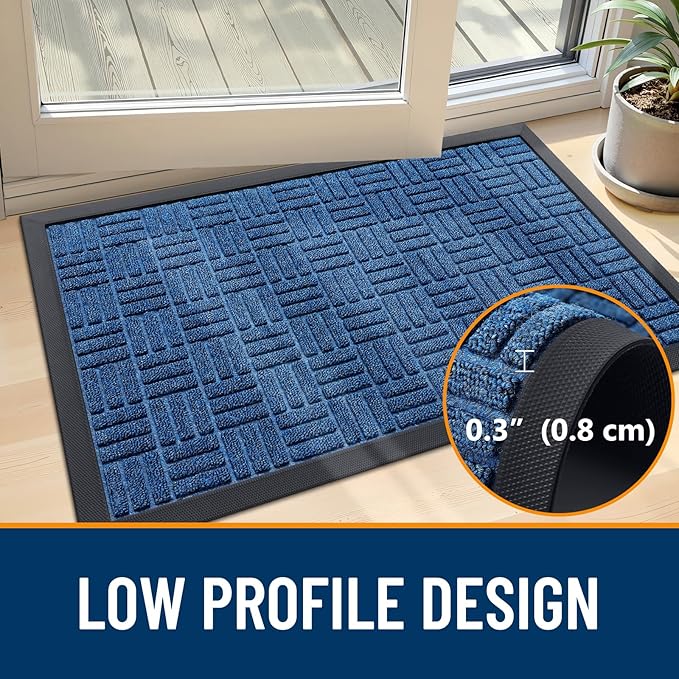 OLANLY Front Door Mat Outside Entrance 47x32, Absorbent, Heavy Duty Sturdy Natural Rubber Doormat Indoor Outdoor, Non-Slip, Stain and Fade Resistant, Low Profile Floor Mat for Entryway, Ocean Blue