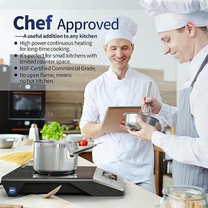 ChangBERT 1800W Commercial Grade Induction Cooktop, NSF Certified Portable Large 8" Heating Coil, 12" Heat Resistant Cooking Surface Premium Stainless Steel Pro Chef Professional Burner Hot Plate