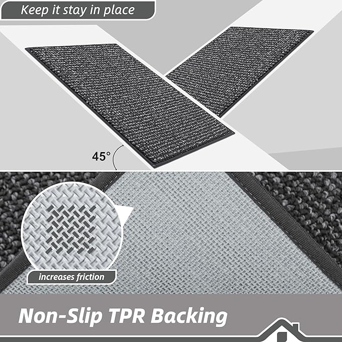 BEQHAUSE Dirt Trapper Door Mat 24" x 60", Non-Slip Washable Doormats Entrance Mat, Dirt Resistant and Absorbent Welcome Mat, Low Profile Floor Mats for Front Back Door and Entryway, Charcoal