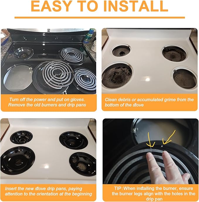 Black Porcelain Drip Pans Set 4-Pack 318067041 & 318067051 Compatible with Frigi-daire Ken-more Range Oven Replaces Electric Range Stove Burner 5304430149,5304430150 by Fetechmate