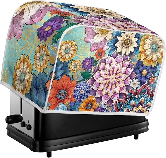 UNICEU Boho Flower Bright Blossom 2 Slice Quilted Toasters Cover, Dust-proof Toasters Cover Bread Maker Cover Kitchen Small Appliance Dust Cover