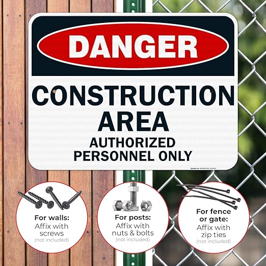 Danger Construction Area Sign, Authorized Personnel Only Sign, 18x24 Inches, 3M EGP Reflective .080 Aluminum, Fade Resistant, Easy Mounting, Indoor/Outdoor Use, Made in USA