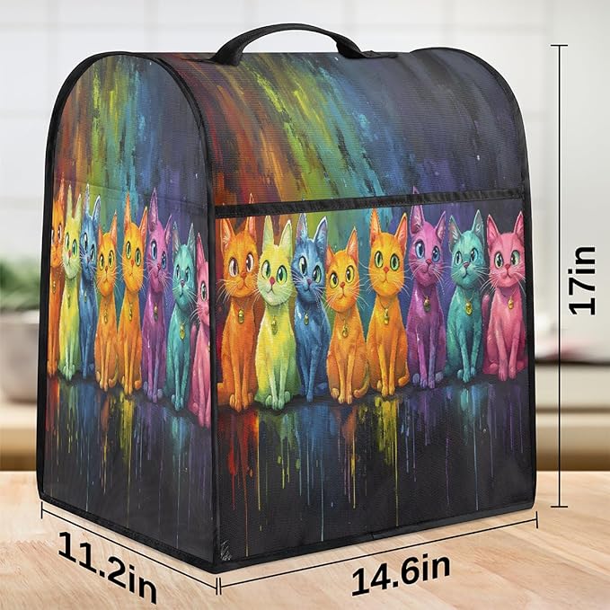 Kitchen Aid Mixer Cover Cat Color Oil Painting Stand Mixer Cover Compatible with 6-8 Quarts Stand Mixers, Dust Covers with Zipper Pocket Foldable Washable Kitchen Aid Organizer Bag