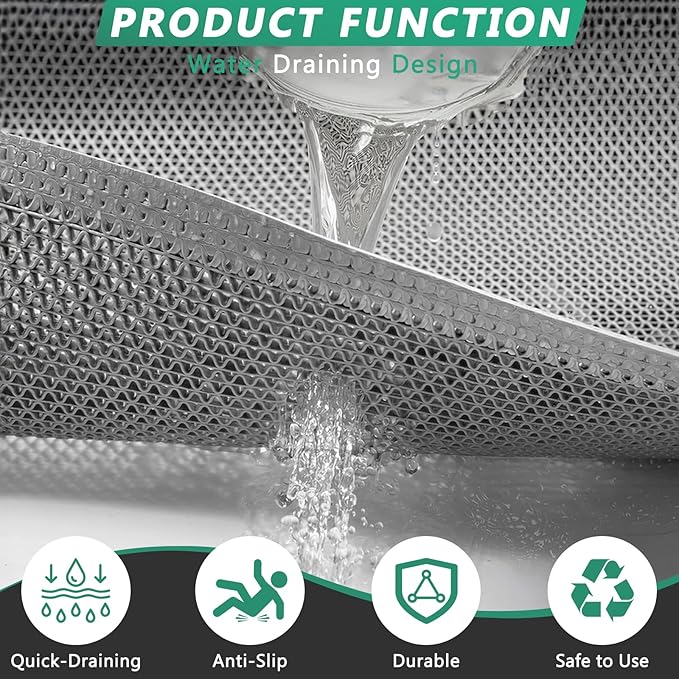WochiTV Non Slip Drainage Mats, Front Door Mat, PVC Pool Floor Mat 0.2'' Thick Rubber Outdoor Indoor, Parking Space Mat for Bathroom Garage Basement Backyard Commercial Kitchen, 1.9x2.5Ft Grey