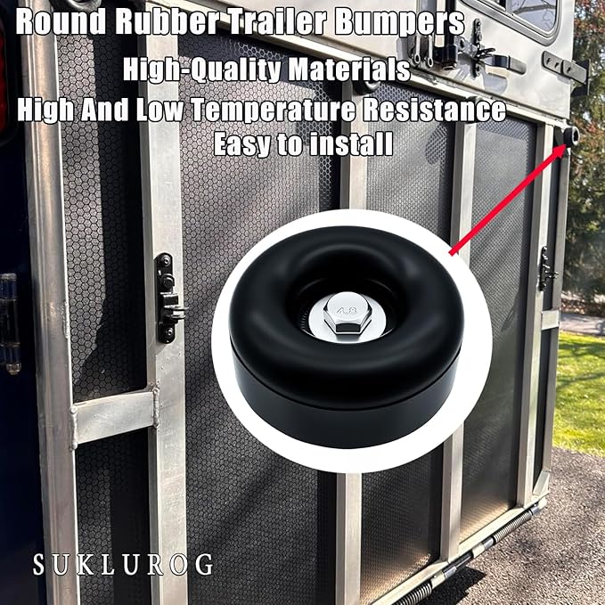 4pack Round Rubber Trailer Bumpers, 2.5" Round Rubber Bump Stops, Compatible with Cargo Trailer Ramp Doors & Truck Gates, Pressure Washers, Air Compressors, Pumps, 4 Pack(Including Screw Kits)