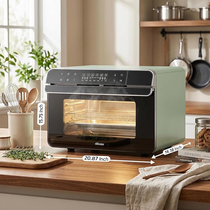 ROBAM Toaster Steam Combi Oven, Countertop Air Fryer 20-in-1 Oven with Convection & Grill, Stainless Steel Interior, 3-Layer Insulated Glass Door, 3 Steam Modes, 30 Built-In Recipes (Green)