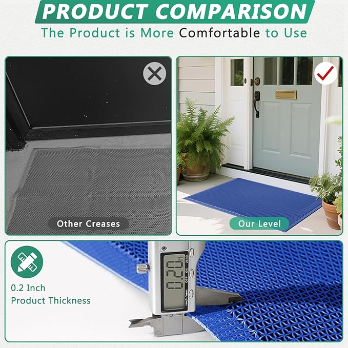 WochiTV Non Slip Drainage Mats, Front Door Mat, PVC Pool Floor Mat 0.2'' Thick Rubber Outdoor Indoor, Parking Space Mat for Bathroom Garage Basement Backyard Commercial Kitchen, 1.4x2.3Ft Blue