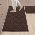 COSY HOMEER Soft Kitchen Rugs [2 PCS] for in Front of Sink Super Absorbent Kitchen Floor Mats and Mats 20x30 Inch/20X48 Non-Skid Kitchen Mat Standing Mat Washable,Polyester,Brown
