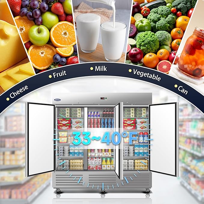 mikibama Glass Door Merchandiser Refrigerator Swing Door Commercial Display Refrigerators Merchandising Refrigeration with LED Top Panel,Black (72 Cu.ft)