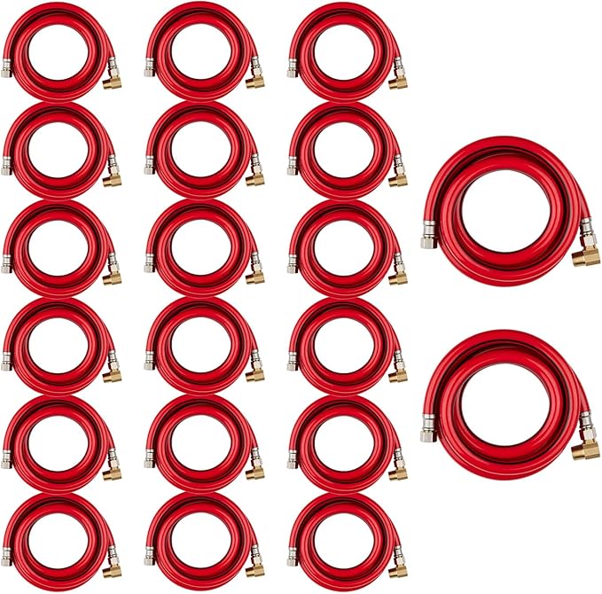 20 Pack Foskan 6FT Red PVC Dishwasher Hose With 3/8" Comp x 3/8" MIP Brass 90 Degree Elbow,Flexible Water Line Connector for Standard Dishwashers （6FT）