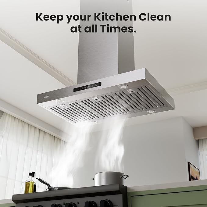 Island Range Hood 36 Inch, 980 CFM Island Mount Range Hood with Dual-Sided Touch/Gesture Control, Ceiling Mount kitchen Hood, Convertible Ducted/Ductless, 3-Speed Fan&4 LED Lights, 3 Baffle Filters