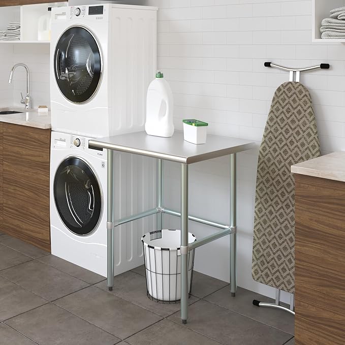 AmGood Stainless Steel Work Table Open Base | NSF Kitchen Island Food Prep | Laundry Garage Utility Bench (30" Long X 24" Deep)