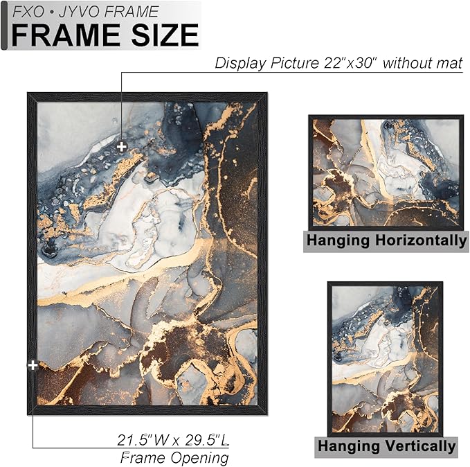 Engineered Wood 22 x 30 Frame Set of 2, Black Picture Frame for 22x30 Inch Poster Puzzle Photo, Light Weight 22by30 Poster Frame with Wood-grain for Wall - 2 Pack/Black/22 x30