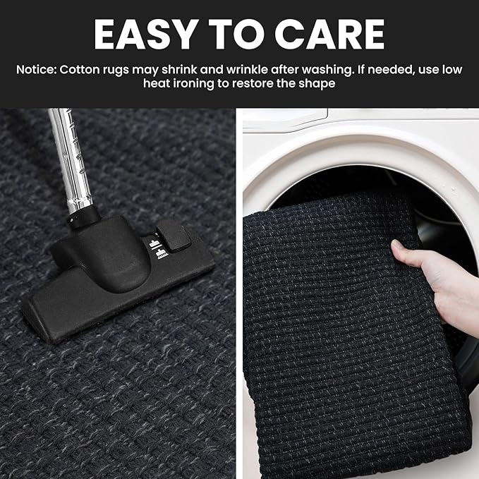 IOHOUZE Washable Runner Rug 2x12 Non Slip Rubber Backed Extra Long Hallway Runner Entryway Runner Indoor, Kitchen Rugs Woven Cotton Floor Carpet for Hall Stair, Black/Grey
