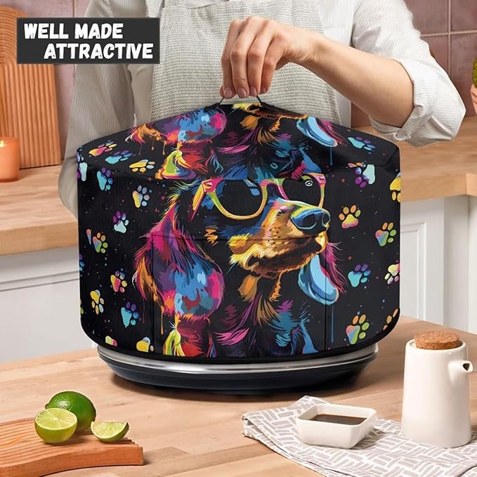 Dachshund Dog Paw Print Slow Cooker Dust Cover with Storage Pocket and Handle Easy to Use Kitchen Appliances Accessory Rice Cooker Cover Fit Most 6/7/8 Quart Air Fryer