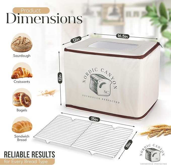 Bread Proofing Box – Sourdough Proofer with Temperature Control 68–120°F & 24-Hour Timer, Foldable Countertop Bread Proofer for Dough Fermentation (Beige)