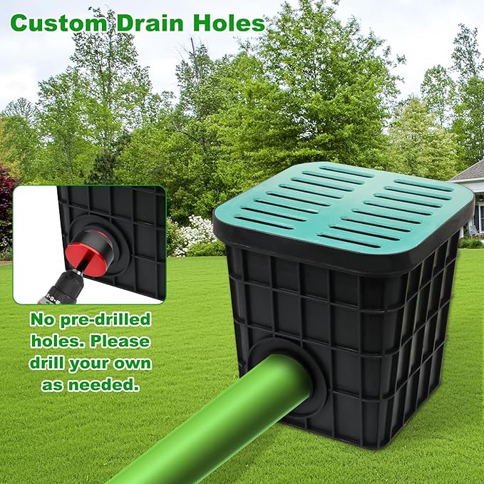 Catch Basin for Drainage 16x16x16.5 Inch Large Drainage Basin with Grate & Debris Basket, French Drain Kit Without Reserved Hole for Yard, Downspout, Lawn, Municipal Pipeline