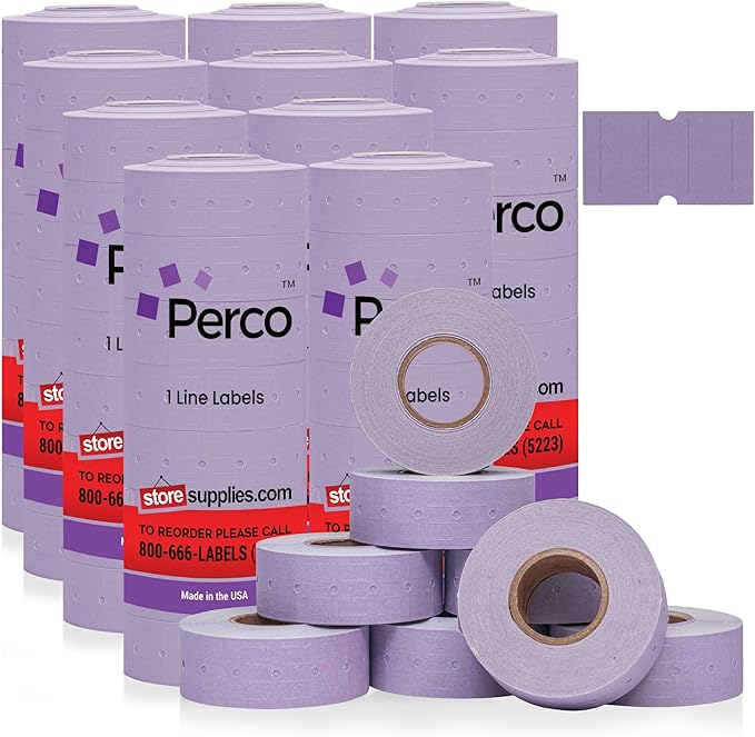 Perco 1 Line Lavender Labels - 80 Rolls, 10 Sleeves, 80,000 Blank Price and Date Gun Labels for Perco Lite, X, Plus and Pro 1 Line Price and Date Guns - Made in USA