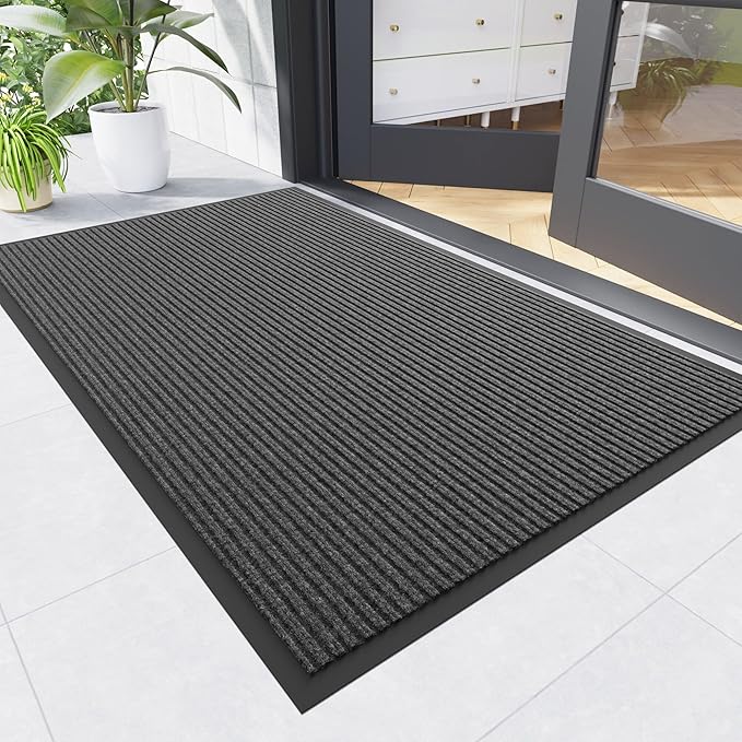 Front Door Mat, 3' x 6' Heavy Duty Indoor Outdoor Door Mat for Entryway, Commercial Door Mats Entrance, Low Profile Welcome Mats Non-Slip, Durable Rubber Backing Entry Mat for Patio, Home