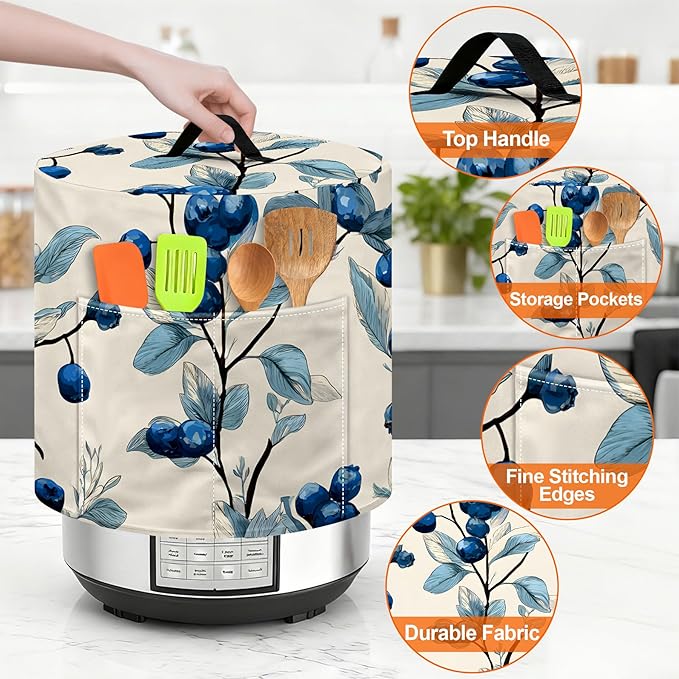 Kitchen Appliance Accessories Dust Cover for 3-6-8 Quart Instant Pot, Pressure Cooker, Air Fryer & Crock Pot,Decorative Appliance Cloth Cover with Top Handle & Storage Pockets (Beige, 6 Quart)