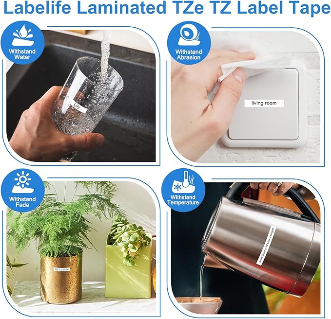 Labelife Replacement for Brother TZe-211 TZe211 P Touch Label Tape 6mm Label Maker Tape TZe TZ Tape 6mm 0.23 Laminated White for Brother PT-D220 PT-D210 PT-H110 PT-D400 PT-D600, 0.23 Inch, 4-Pack
