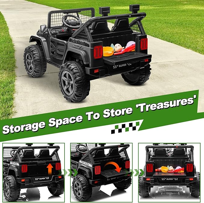 24V Ride on Car with Remote Control, XL 2 Seater 4WD/2WD Switchable Truck w/4X200W Motor, 20 Inch Wide Seat, Gift Flower Power Car Wheels 24 Volt Big Truck for Boys Girls, Black