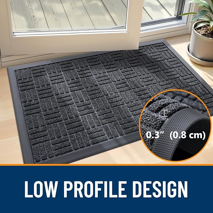 OLANLY Front Door Mat Outside Entrance 47x17, Absorbent, Heavy Duty Sturdy Natural Rubber Doormat Indoor Outdoor, Non-Slip, Stain and Fade Resistant, Low Profile Floor Mat for Entryway, Black Gray