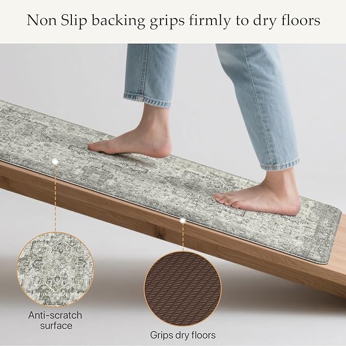 GENIMO Kitchen Mats for Floor, Washable Anti Fatigue Mat for Cushioned, 17.3"x59", Waterproof Kitchen Rugs, Non Slip Foam Comfort Standing Mat Rug for Home, Runner, Sink, Laundry, Stone Gray