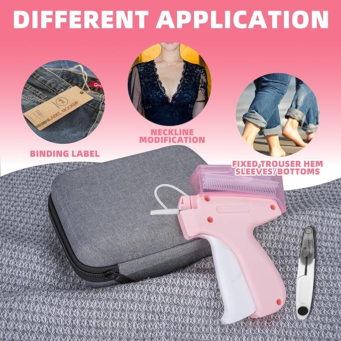Clothing Label Gun with Box,Standard Retail Price Tag Labeling Gun Kit,Having 6 Needles, 2000 Micro Fasteners, Scissors and Soft Cover,Suitable for Store,Warehouse,Consignment,Yard Sale,etc.(Pink-1)