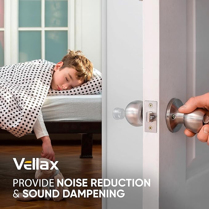 Vellax 12 Clear Silicone Door Bumpers – Self-Adhesive Wall Protectors for Door Knobs, Handles & Headboards – Quiet Rubber Pads for Impact Protection