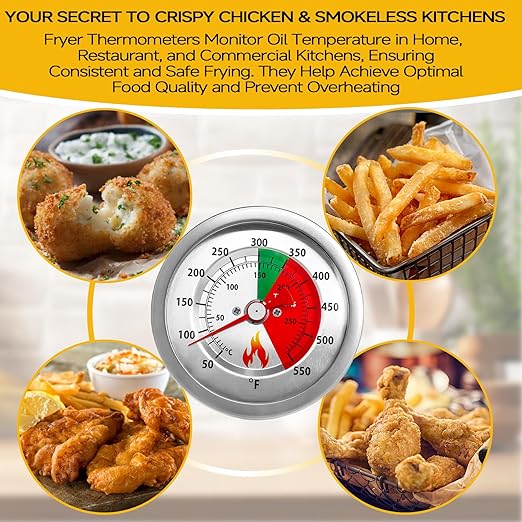 5070 Fryer Thermometer Replacement for Bayou Classic Deep Fryer, Stainless Steel Design Tempered Glass Dial Face w/ 50˚- 550˚F Range Fit for Bayou 2.5-gal, 4-gal, and 9-gal Fryers