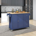 Favfurish 52.7" Rolling Mobile Kitchen Island Cart with Drop Leaf Wood Top, Adjustable Shelves Coffee Bar Trolley on Lockable Casters & Storage Cabinet & 3 Drawers for Dining Room, Dark Blue