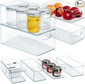 Hudgan 8 PACK Stackable Pantry Organizer Bins (3 sizes) - Clear Fridge Organizers for Kitchen, Freezer, Countertops, Cabinets - Plastic Food Storage Container with Handles for Home and Office