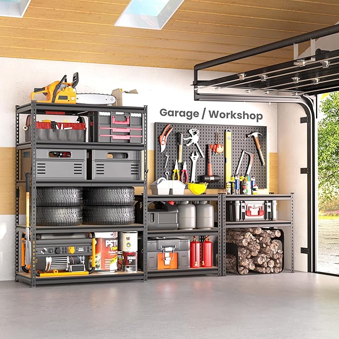 DYNALOAD 6000 Lbs Heavy Duty Garage Shelving, 5-Tier Adjustable Metal Storage Shelves, Boltless Steel Utility Rack for Garage Basement Warehouse, 48" W x 24" D x 72" H
