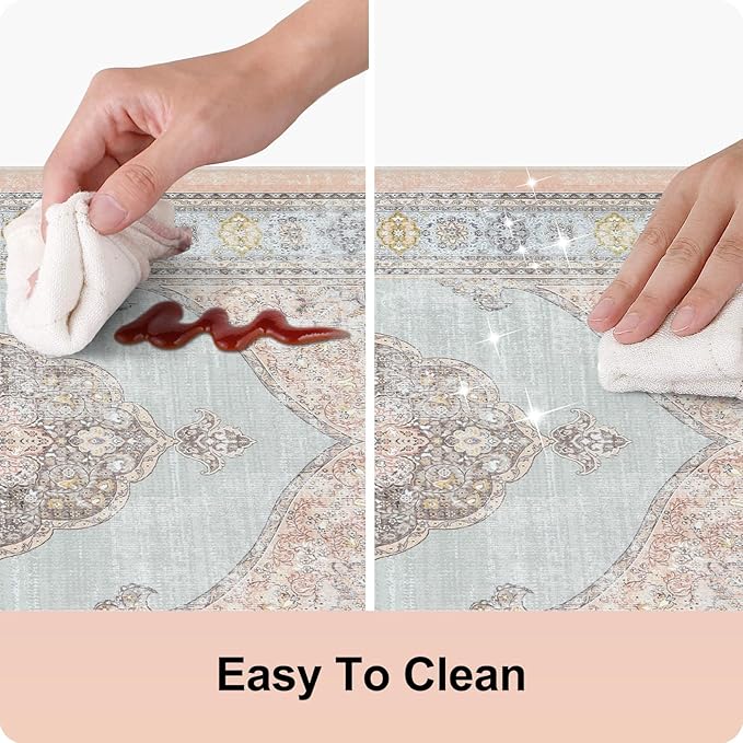 Collive Boho Kitchen Mat 2PCS Cushioned Kitchen Mats for Floor, Anti-Fatigue Mat Waterproof Kitchen Rug Set of 2 Non-Skid Comfort Standing Mat for Kitchen, Office, Sink, Laundry, 17"x30"+17"x47"(Pink)