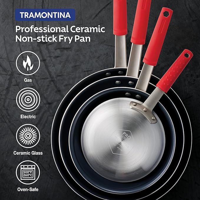 Tramontina Professional 12-Inch Ceramic Non Stick Large Frying Pan, Heavy-Gauge Aluminum Skillet with Ceramic Nonstick Coating, Dishwasher and Oven Safe, Black