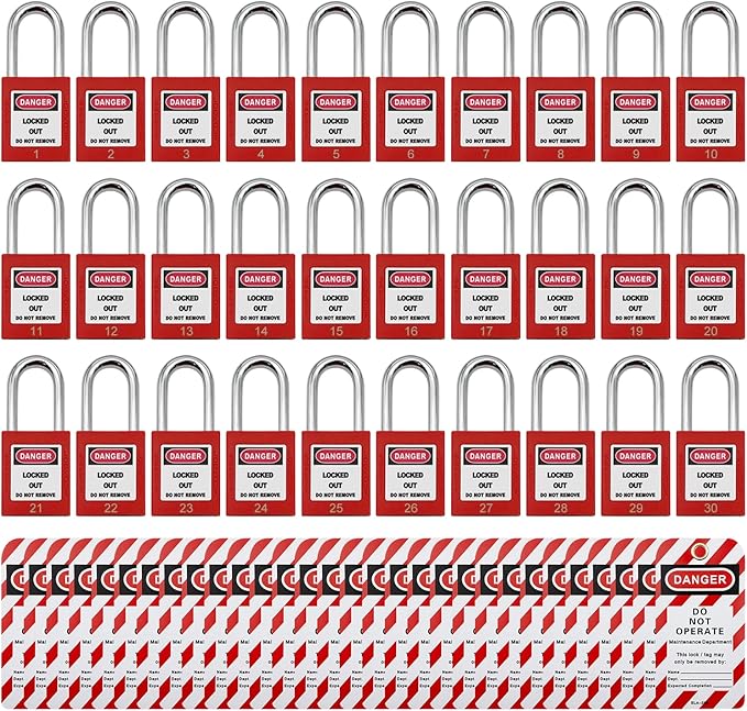 Lockout Tagout Locks, Safety Padlock, Loto Locks Keyed Differently Lock Out Tag Out 30 pcs Safety Padlocks Plastic with 30 Lockout TagOut Tags Red
