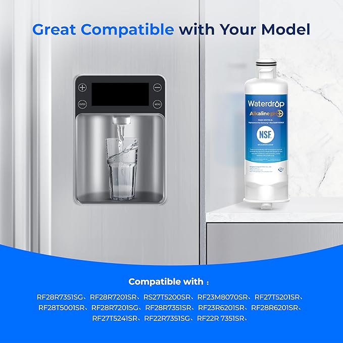 Waterdrop Alkaline DA97-17376B Water Filter, Enhances pH, Replacement for HAF-QIN/EXP, DA97-08006C, RF28R7201SR, RF28R7351SG, WD-F45-AL, 4 Filters