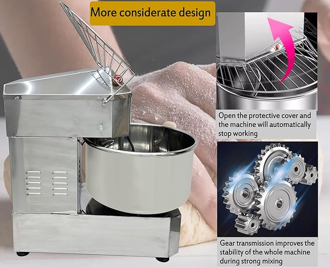 TECHTONGDA Commercial Dough Mixer Food Mixer with Time Setting, 40L Stainless Steel Stand Mixer for Bakery, Pizzerias & Kitchens, Heavy Duty Pizza & Bread Dough Mixer with Double Action, Double Speed