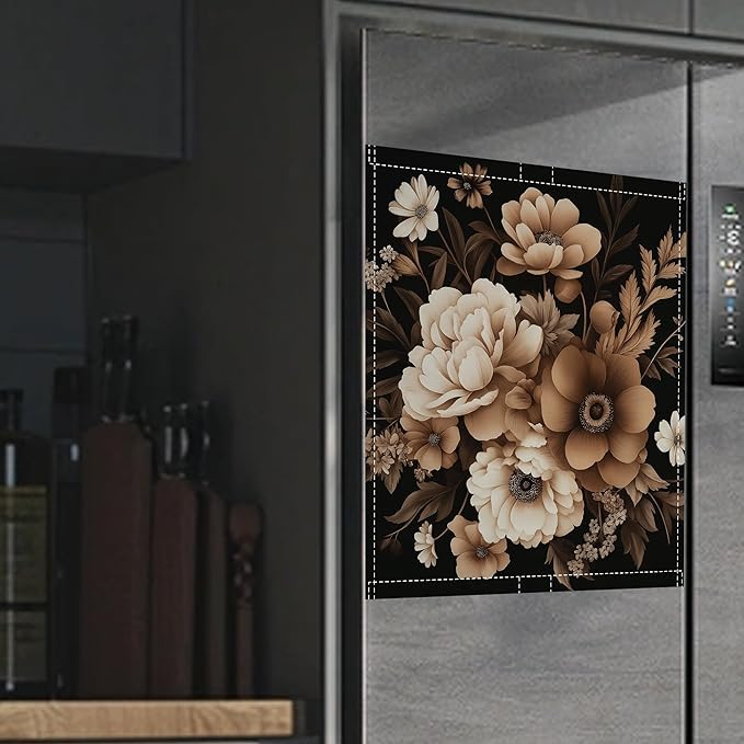 Brown Black Flower Dishwasher Magnet Cover,Artistic Kitchen Decor Waterproof Refrigerator Magnet Appliance Cover Protector,23Wx26H Inches