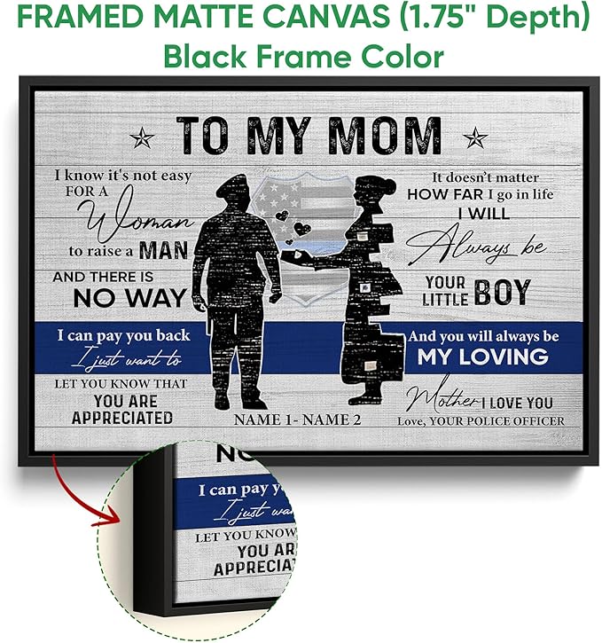 Personalized Police Poster & Framed Canvas, To My Mom You Are Appreciated Home Office Decor, Custom Name Bedroom Living Room Aesthetic Wall Art Gift For Mom, From Son, Mother'S Day Gifts
