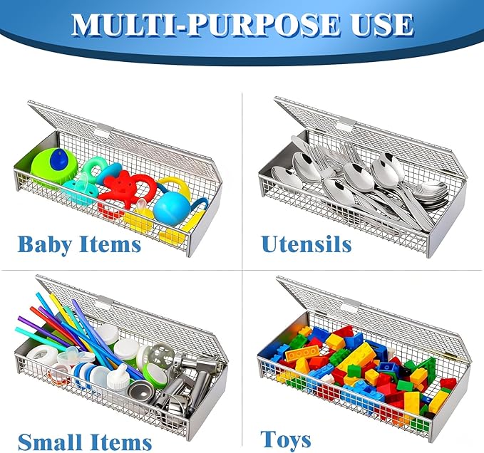 Dishwasher Basket for Small Items, 304 Stainless Steel Dishwasher Basket, Bottle Parts, Scoops, Forks, Chopsticks Cleaning (2 PCS)