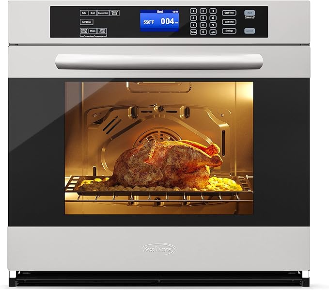 KoolMore 30-Inch Electric Single Wall Oven with Quiet, Rapid Convection Cooking, 7 Cook and Baking Modes, Large Capacity Oven, Stainless-Steel Unit, Self-Cleaning (KM-WO30S-SS)