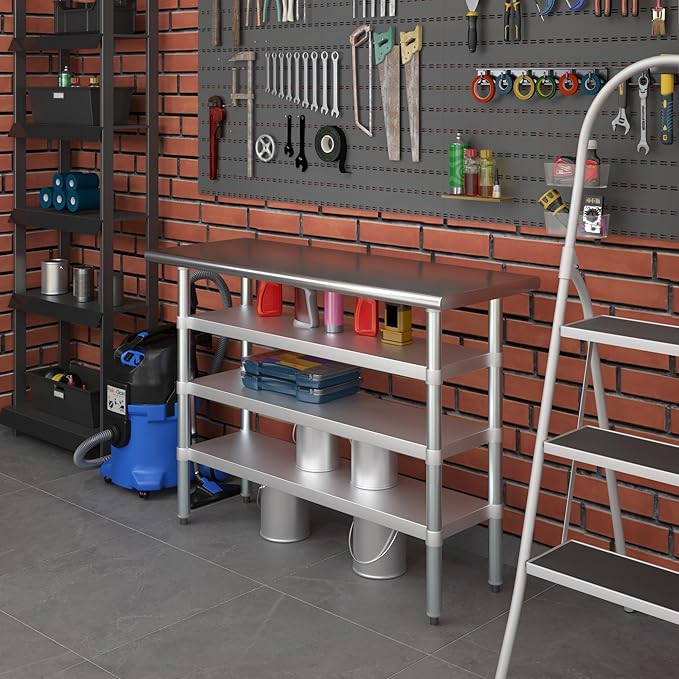 18 in. x 48 in. Stainless Steel Work Table with Three Bottom Shelves | NSF Kitchen Prep Table | Utitly Metal Table