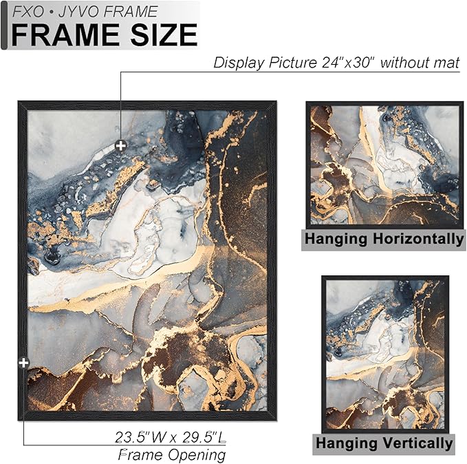 Engineered Wood 24x30 Frame, Black Picture Frame for 24 x 30 Inch Poster Puzzle Photo, Light Weight 24 by 30 Poster Frame with Wood-grain for Wall - 1 Pack/Black/24 x30