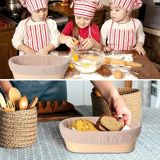 Gejoy 20 Sets Bread Proofing Baskets Bulk Banneton Dough Proofing Bowls Kit with Cloth Liner Sourdough Basket for Home Sourdough Bakers Supplies (Oval,10 Inch)