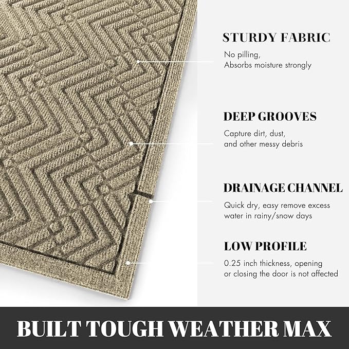 Yimobra Large Door Mat 36x24, All-Season Waterproof Outdoor Mats for Front Door Entrance with Drainage Holes, Heavy Duty Non-Slip Doormat for Garage Patio Entryway Indoor, Beige