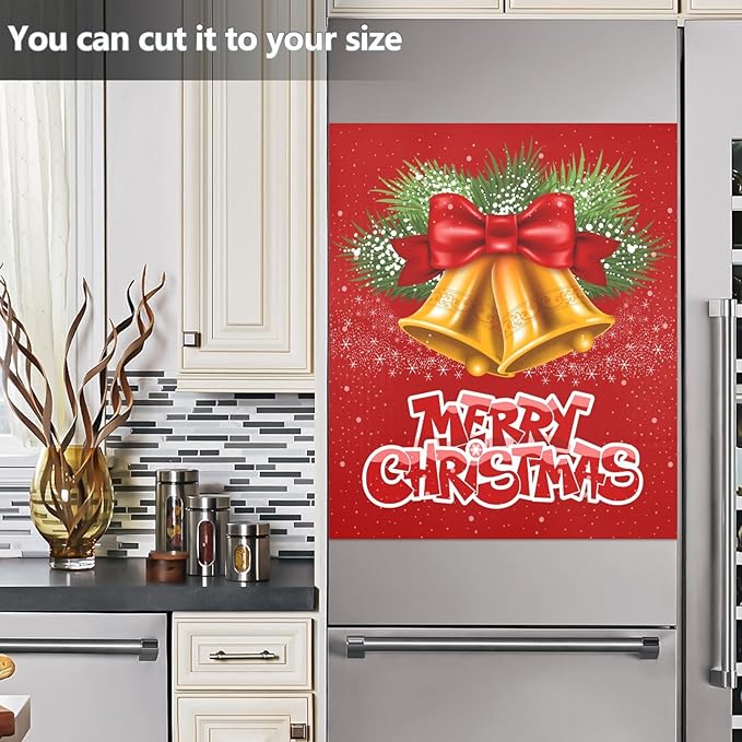 Christmas Bells Bow Dishwasher Magnet Cover Sticker Magnetic Refrigerator Panel Front Door Fridge Microwave Decal Decorative