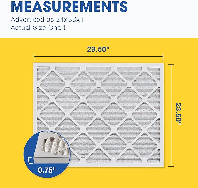 Aerostar 24x30x1 MERV 8 Pleated Air Filter, AC Furnace Air Filter, 6 Pack (Actual Size: 23 1/2" x 29 1/2" x 3/4")